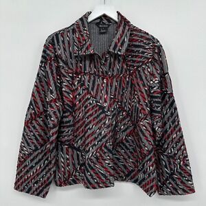 Multiples Womens Jacket Coat Size Large Patchwork Red‎ Black 58% Wool Button Up